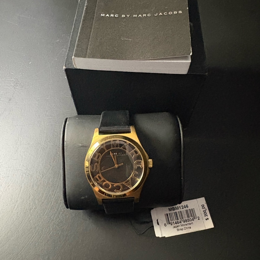 Marc by Marc Jacobs Gold Tone with Black Strap Logo Dial Watch